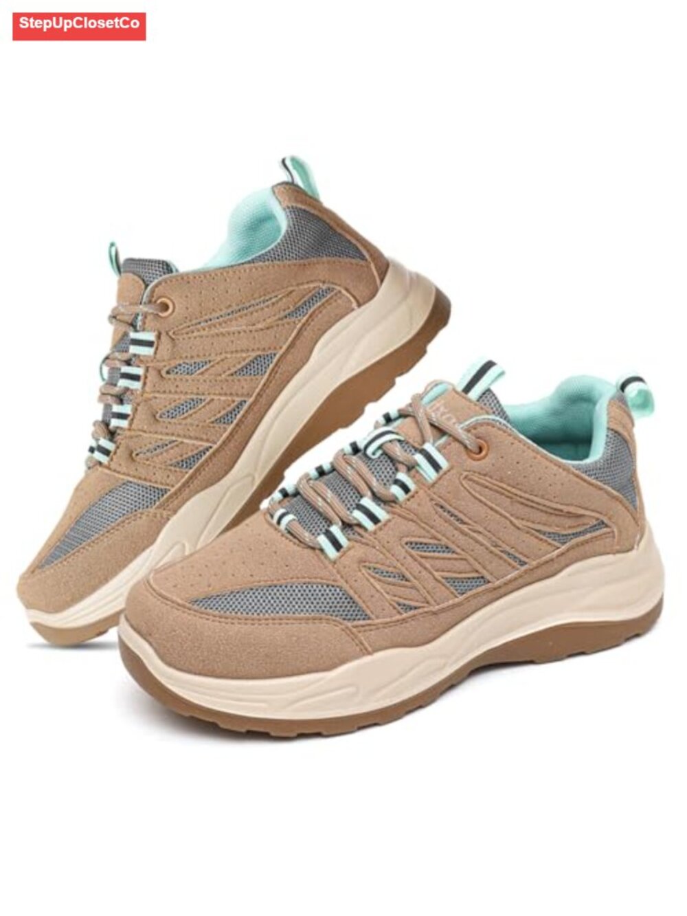 Suede Hiking Sneakers with Mesh Panels Lace-Up Athletic Shoes